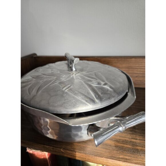 Everlast Forged Aluminum Metal Serving Pot w Lid Bamboo Leaf Design 50s 60s - Picture 9 of 9
